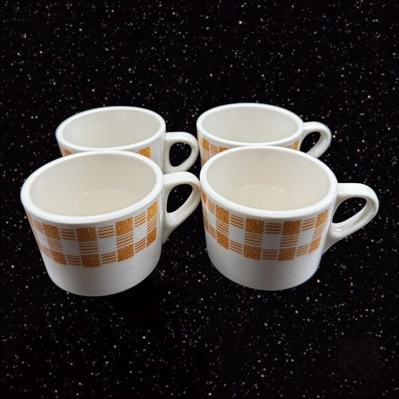 SHENANGO CHINA NEW CASTLE Mug Set Ceramic USA Yellow White 2.5”T 3.25”W Set 4 - Picture 6 of 16